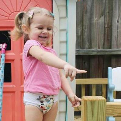 Toddler girl in Super Undies Fearless Potty Training Pants for toddlers